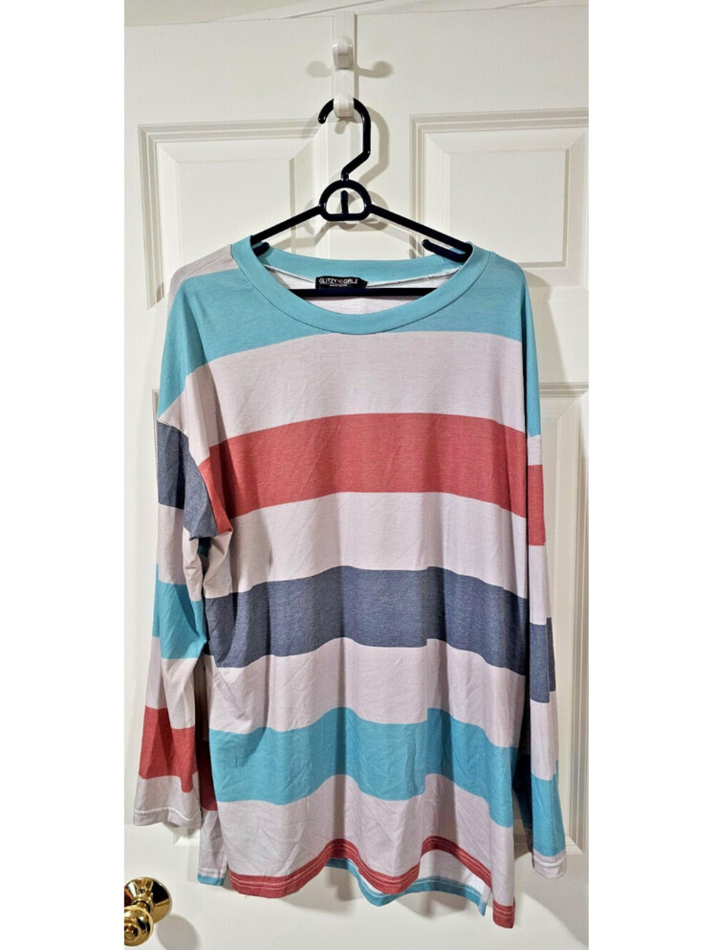 glitzy girlz multi colour striped long sleeve crew neck pullover top SZ XL